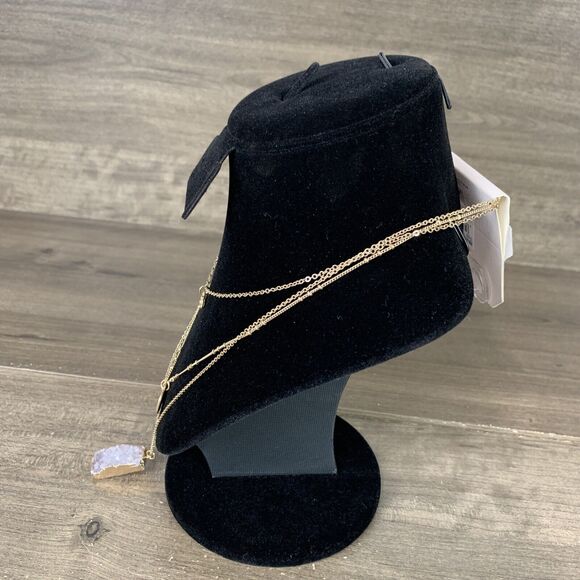 Melrose and Market Multi Layered Long Necklace Gemstone Pendant Charm Gold Tone - Picture 3 of 9